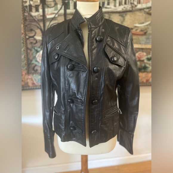 Womens Y2K Moto Jacket Genuine Leather Size M - Picture 8 of 9